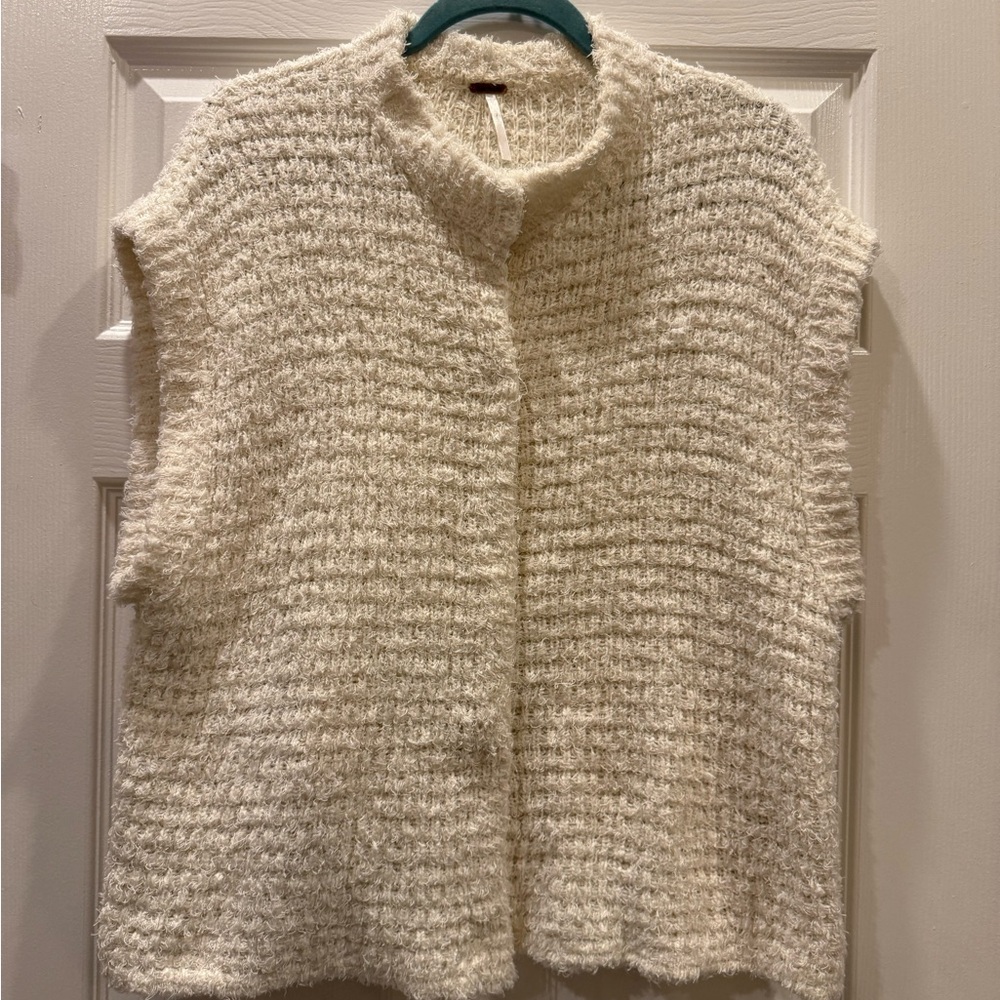 Free People Cream Bouclé Sleeveless Cardigan Vest